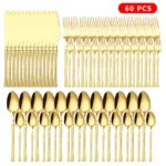 Goldoma stainless steel cutlery set with hammer pattern handles on a wooden table