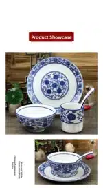 Chinese Sle Cerc Blue And White Dinnerware Set Thiened Bone Bowl Plate Tea Cup Spoon Four-Piece Table Setting – in a cozy