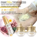 Rose-scented whitening cream jar with anti-wrinkle formula on marble surface