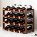 Wine Bottle Display Stand, 4 Tier Wooden Free Standing Wine Rack, Retro Minimalist Wine Storage Organizer Shelves for Home Decor