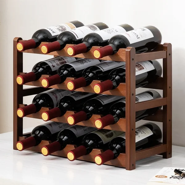 Wine Bottle Display Stand, 4 Tier Wooden Free Standing Wine Rack, Retro Minimalist Wine Storage Organizer Shelves for Home