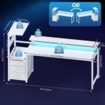 JHK 52In to 59In Gaming Desk with 3 Storage Drawers Wood Office Computer Desks with LED Lights Power Outlets for Office Bedroom - Image 7