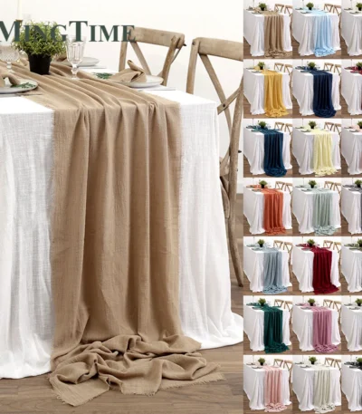 2 -10 Meters Cotton Table Runner Retro Textured Gauze Cloth Vintage Linen for Dining Weddings Party Christmas Decoration
