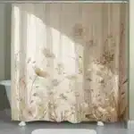 Beige Floral Shower Curtain Soft Light Effect Botanical Design Elegant Bathroom Decor Waterproof Fabric Nature Inspired