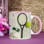 Custom Tennis Theme Ceramic Mug with Name Personalization - Sports Gift for Tennis Lovers – top view