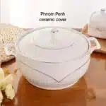 Ceramic Soup Pot Nordic Phnom Penh White Round 2.6L Large Bowl with Lid Cooking Utensils Household Kitchen Supplies