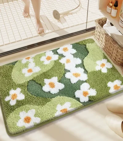 Non-Slip High-Absorbency Microfiber Bath Mat - Floral Plush Bathroom Rug, Thickened Fashionable Home Decor