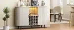 Wine Bar Cabinet w/ LED Light,Liquor Cabinet for Home,Coffee Bar Cabinet w/ Wine Rack & Glass Holder,Walnut Buffet