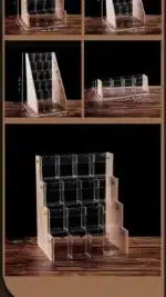 Wood Acrylic Pen Holder with Price Slot Stationery Storage Rack Brush Case Organizer Supermarket Display Stand Cosmetic
