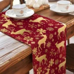 Christmas table runner with elk pattern on a dining table