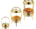 Gold 9L buffet food warmer with hanging hinged lid on catering table