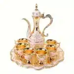 European Style Tea Set 6 Luxury Coffee Cup Vintage Metal Turkish Coffee Pot Set Craft Tea Tray and Teapot for Serving Tea