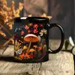 1pc magic mushroom forest Ceramic coffee Mug office milk cup 11oz black tea mug – side view
