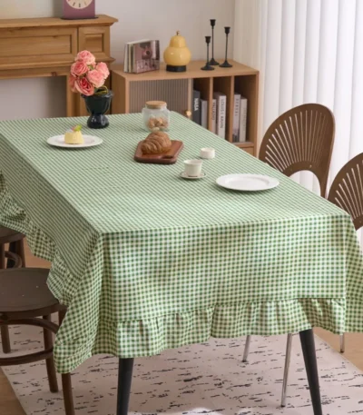 French Retro Plaid Rectangular Tablecloth Print Lotus Leaf Edge Round Table Cloth Vibes Dining Table Decor Living Room