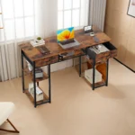 JHK 48 Inch Computer Gaming Desk with Fabric Drawers Storage Shelves Metal Frame Adjustable Feet Table For Bedroom Home