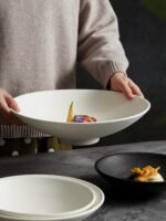 12inches European Ceramic Bucket Bowl Black White Thread Fruit Salad Dessert Plate Large Western Soup Bowl Kitchen Tableware