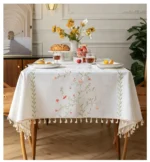Nordic Cotton Linen Fabric Rectangular Tablecloth Dust Proof Table Cover Small Fresh Waterproof Embroidered Dining