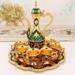 European Style Tea Set 6 Luxury Coffee Cup Vintage Metal Turkish Coffee Pot Set Craft Tea Tray and Teapot for Serving Tea