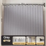Folding Rod Shower Curtain Set No Drill Sucker Invisible Shower Partition Bathroom Dry-wet Separation Waterproof Retractable