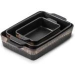 3-Piece Bakeware Set, 20x30 cm Casserole Pan, Cooking and Baking Dinnerware, Black Stripe Design