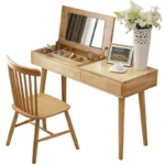 Solid wood dresser with mirror – makeup table with drawer in walnut finish, bedroom storage furniture from Goldoma