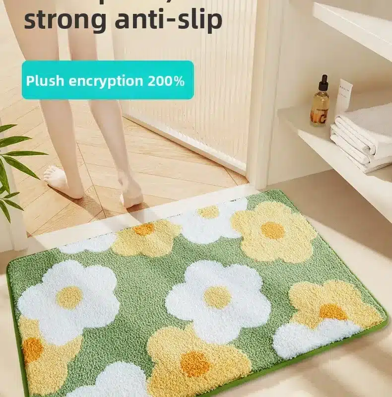 Non-Slip High-Absorbency Microfiber Bath Mat - Floral Plush Bathroom Rug, Thickened Fashionable Home Decor – in a cozy room