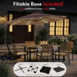 11FT Solar Powered LED Light Cantilever Patio Umbrella with Base Included, Large Cantilever Umbrella with, Customized – side