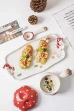 Creative Cartoon Cute Girl Heart Red Mushroom Ceramic Tableware Single Handle Bowl Soup Pot Breakfast Plate – in a cozy room