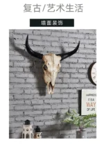 Creative 3D Longhorn Cow Skull Head Ornament Wall Hanging Resin Animal Statue Crafts Home Office Decor Retro Bull Skull