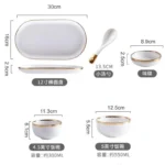 Nordic Style Gold Inlay Bright White Porcelain Dinner Sets Ceramic Bowl Dish Plates Set Porcelain Dinnerware For Household