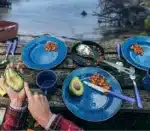 Camping Enamel Tableware Set: Plates, Bowls, Mugs High Quality 24 piece Enamel Tableware Set 24-Piece Enamel Tableware Set