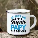 Super Papy Print Mugs Creative Coffee Cups Drink Water Tea Camping Cup Enamel Mug Outdoor Home Handle Drinkware Gift for
