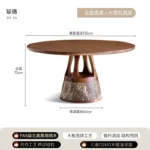 Round mobile dining table with caster wheels - space-saving solid wood table for small dining areas