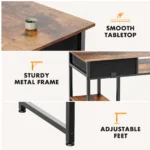 JHK 48 Inch Computer Gaming Desk with Fabric Drawers Storage Shelves Metal Frame Adjustable Feet Table For Bedroom Home