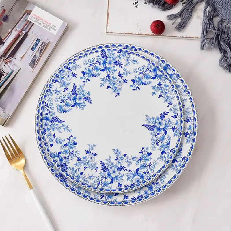Vintage blue and white porcelain dinner plate set, bone china western tableware, home hotel restaurant Dim sum fruit steak plate