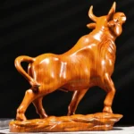 Hand Carved Red Sandalwood Wooden Bull Statue Figurine - Zodiac Ox Power Strength Ornament Home Office Desk Decor Gift