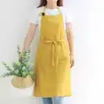 Vintage Washed Cotton Apron Japanese Simple Style Slim Long Apron Baking Cooking Nail Salon Workwear – angled view
