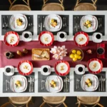 MALACASA Felisa red stripe dinnerware set arranged on a dining table