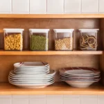 MALACASA Felisa red stripe dinnerware set arranged on a dining table