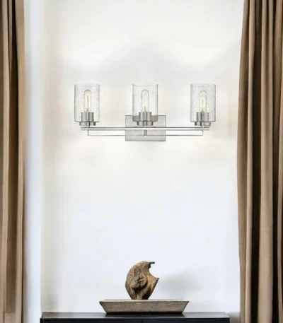 HMS Three Light Wall Sconce with Silver Metal and Textured Glass Premium Wall Lamps