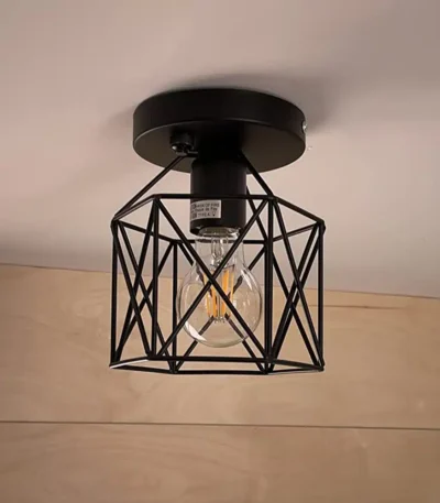 Local Warehouse Industrial Geometric Cage Semi-Flush Mount Ceiling Light E26 E27 Base Vintage Lighting Fixture for Bedroom