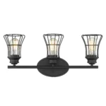 HMS Three-Light Matte Black Cage LED Wall Sconce Modern Square Design with Golden Body Warm White CCT for Indoor Stair