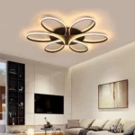 Modern LED Ceiling Light Fixture Black Ceiling Lamp with Remote Control Dimmable 6 Rings Flower Shaped for Living Room