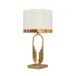 Modern table lamp with fabric shade in a cozy living room setting