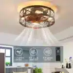 US Stock Free Shipping 19.7in Farmhouse Caged Flush Ceiling Fan Light AC Quiet 6-Speed Reversible with Timer Remote – styled
