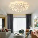 Modern LED Ceiling Light, Dimmable 12-Light Flush Mount Flower Chandelier with Remote, 55W White Acrylic Fixture – top view