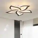 Modern LED Ceiling Light Black Dimmable Flower Design Chandelier Flush Mount with Remote for Living Room Kitchen