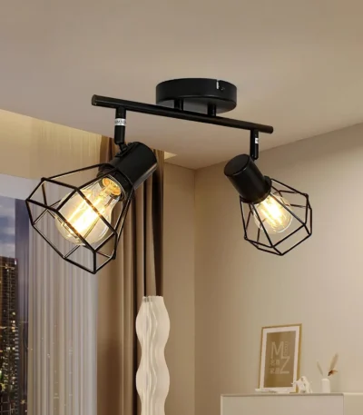 Surface Mounted 2 Light LED Ceiling Light for Kitchen Track Fixture Bar Decor Black Lamp Angle Adjustable Deckenstrahler