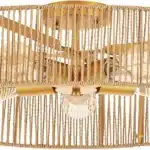 Natural Rattan Flush Mount Ceiling Light Fixture Antique Brass Brush Paint Finish Boho Chandelier for Bedroom Living room
