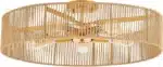 Natural Rattan Flush Mount Ceiling Light Fixture Antique Brass Brush Paint Finish Boho Chandelier for Bedroom Living room